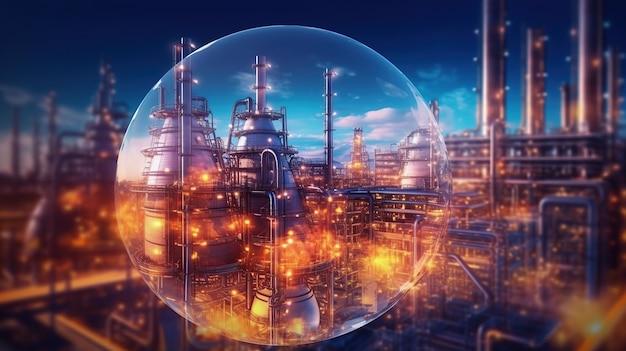 미래의 공장 및 에너지 산업 개념: 창의적인 그래픽 디자인