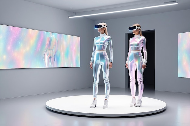 사진 미래의 패션 가상 현실 쇼케이스 홀로그래픽 모델과 사용자 정의 가능한 의상