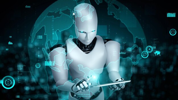 Будущая финансовая технология, управляемая роботом-гуминоидом с искусственным интеллектом, использует машинное обучение