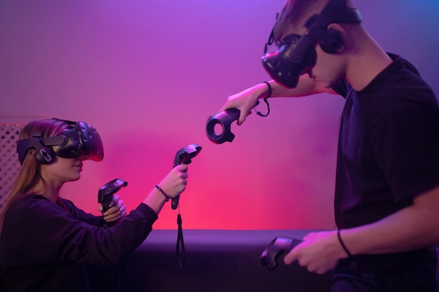 The future of the gaming industry. People play VR. 