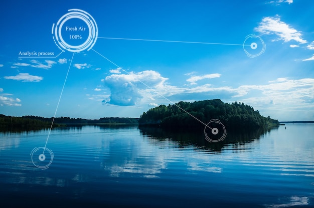 future innovation for smart ecology system. automatic measurement, analysis of air purity and freshness. environmental technology concept for preventing pollution. fresh beautiful nature background.