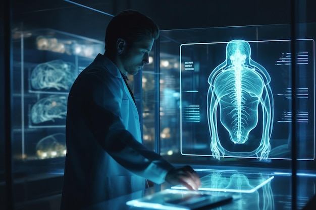 Future medicine Medicine doctor using digital medical futuristic interface Molecular fluorescent neuron network and DNA is used in medicine Healthcare analysis diagnose laboratory