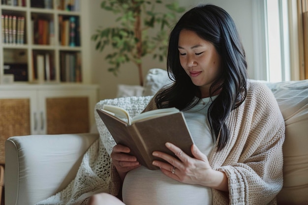 写真 future mom enjoying a book