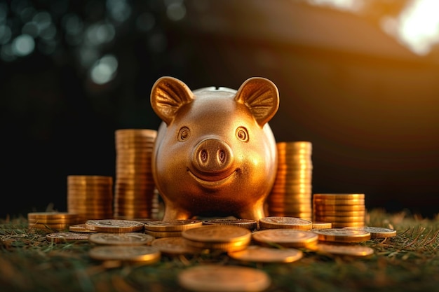 Future prosperity Piggy bank saving money and real estate