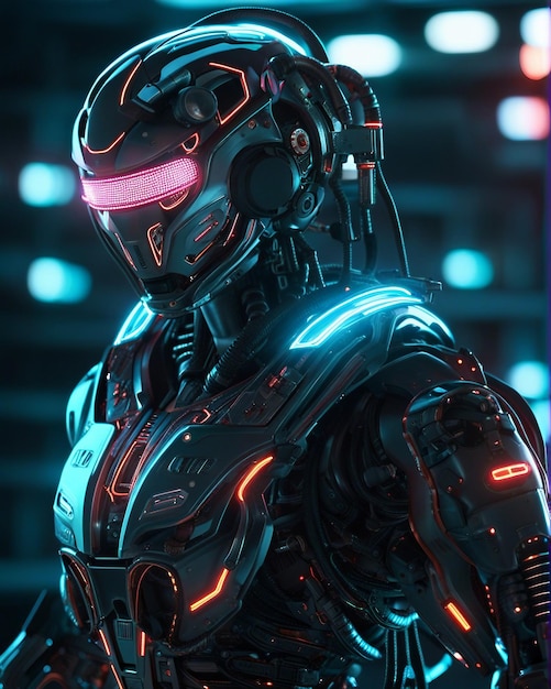 Future robot with neon lights