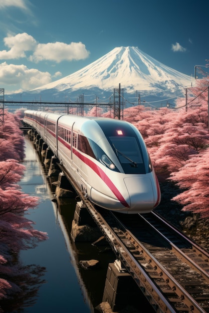 未来の新幹線と富士の背景