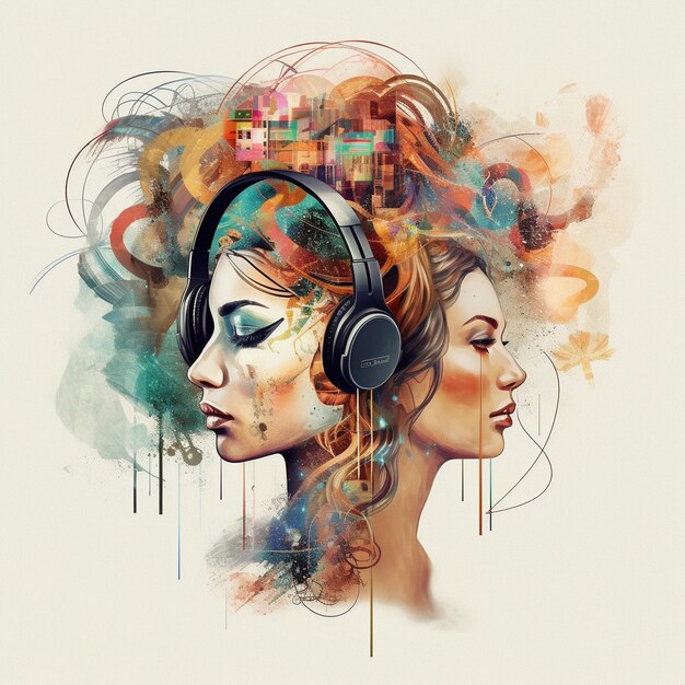 Urban Music Lover, Abstract Headphone Art, Modern Grunge