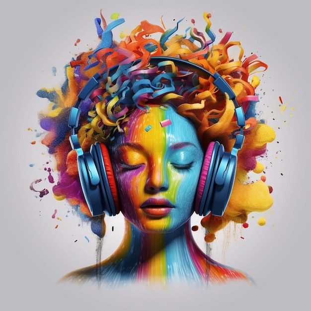 Beautiful music Girl with Headphones in the Style of Pop Art