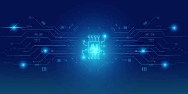 future technology ai graphics computer chip brain memory power futuristic blue abstract background