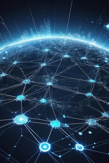 Технология будущего Голубое цифровое киберпространство и концепция сетевых соединений
