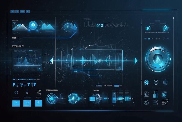 Photo future technology blue touchscreen interface music concept