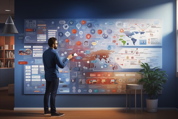 Future technology businessman working on computer virtual panel in office