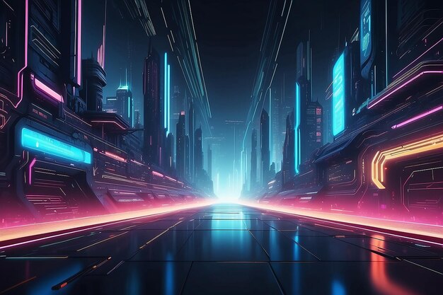 Future technology line background and light effect in cyberpunk style with technology