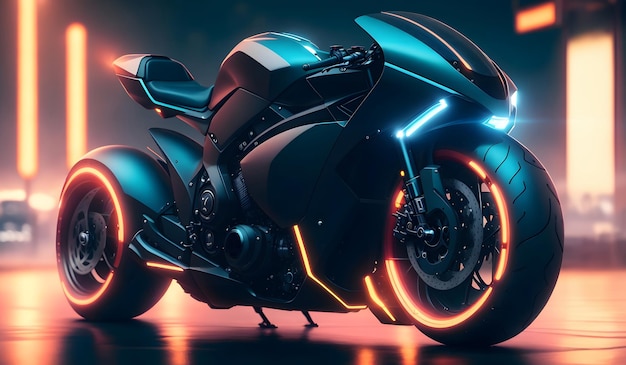 Foto illustrazione del concetto di motocicletta unica del futuro ai generativa