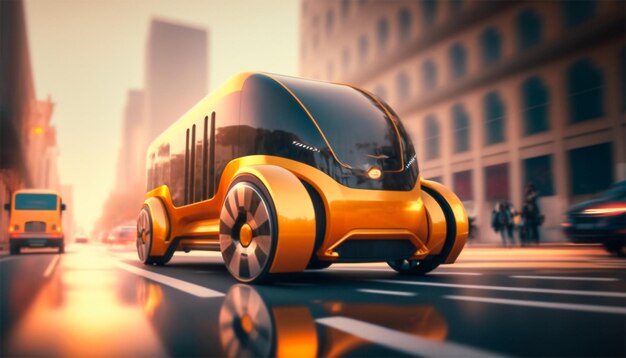 Foto futuro della mobilità urbana autonoma cabina auto av trasporto pubblico taxi cittadino av