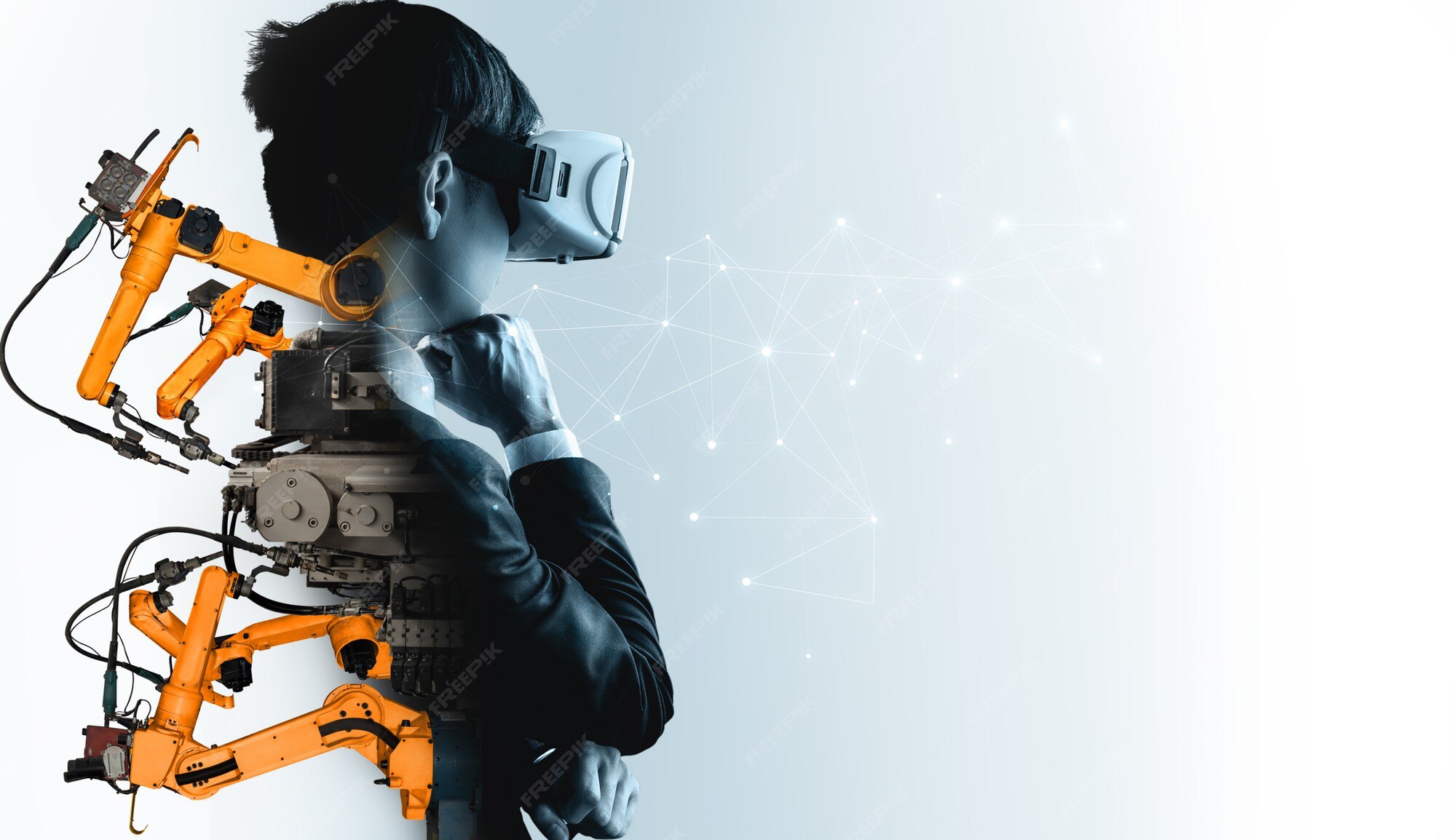 Premium Photo | Future vr technology for mechanized industry robot arm ...