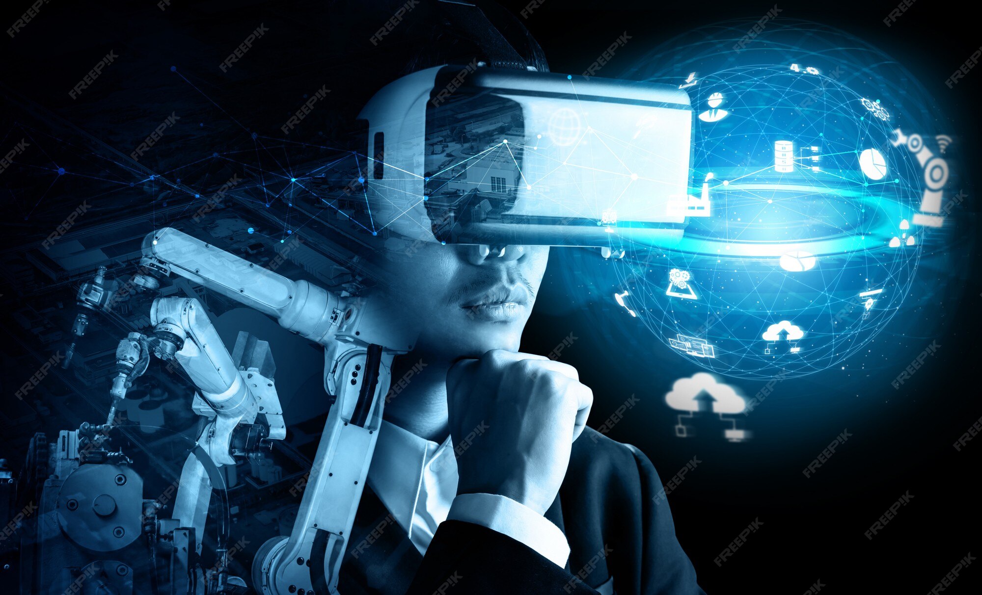 Premium Photo | Future VR technology for mechanized industry robot arm ...