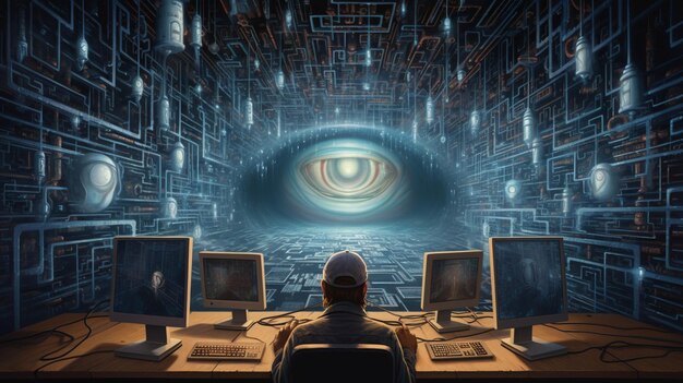 Photo in a future where individuals can extract knowledge directly from others minds