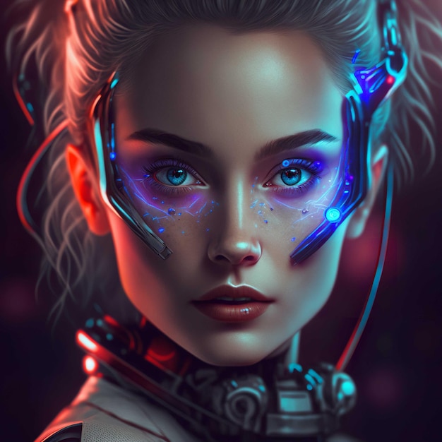 Future woman with a glowing face