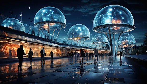 Foto futureforward-promoties onthullen het landschap van futuristische stadsbillboards