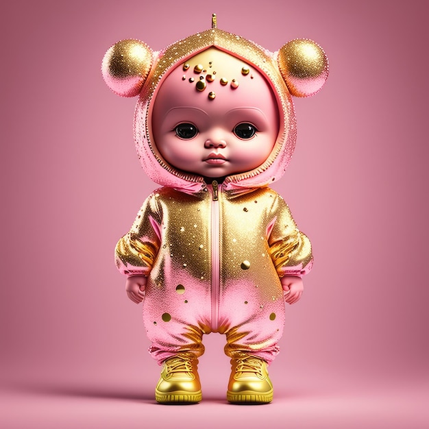 Футуристическая кукла с разной одеждой на красочном фоне Кукла будущего Generative AI