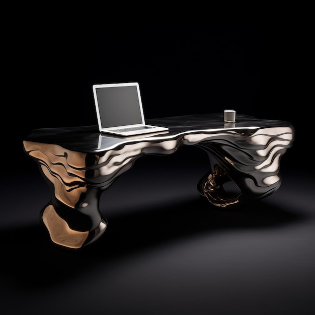 Futurist Office Desk Collection By Claude Dille Organic Formations In Dark Silver And Dark Gold
