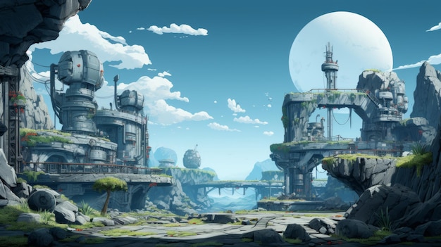 futuristic 2d game platformer landscape background