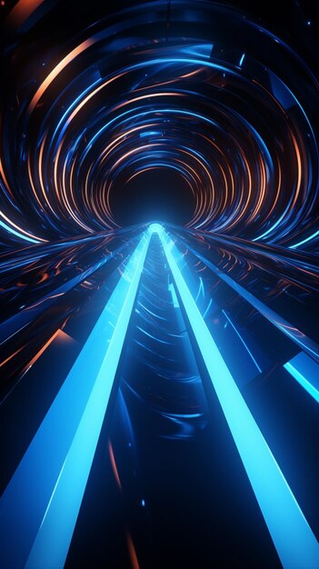 Futuristic 3D abstraction Vivid blue neon radiates on a deep black illustration Vertical Mobile Wall