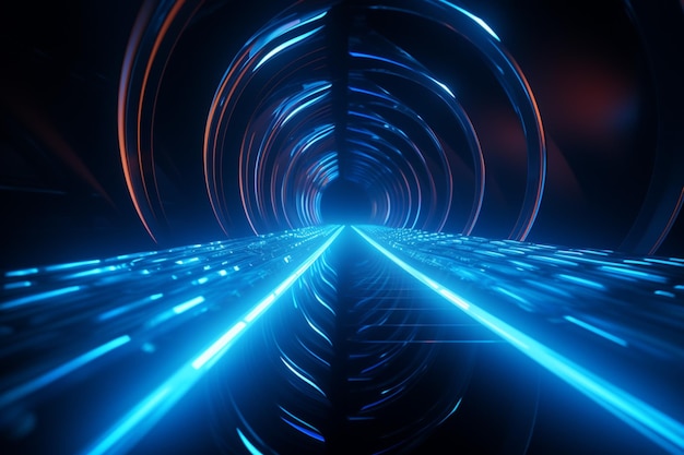 Futuristic 3D abstraction Vivid blue neon radiates on a deep black illustration