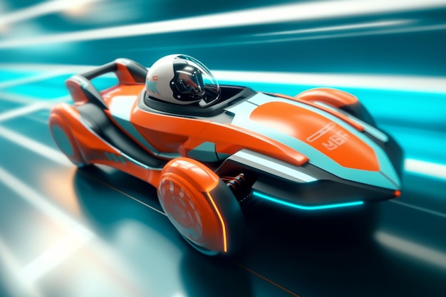 A futuristic 3d avatar racing in a highspeed hoverca ai generated