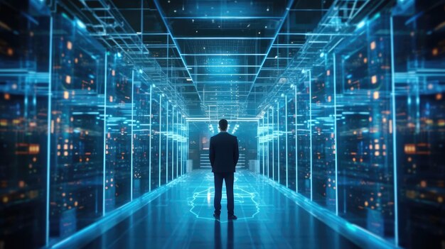 Futuristic 3d big data concept data center room