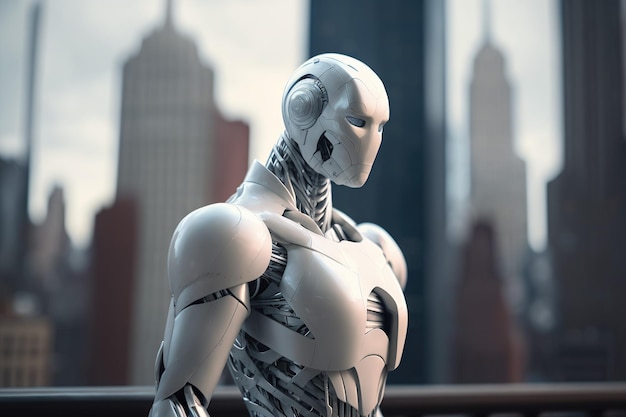 Futuristic 3D humanoid robot ,new you york city on background,Generative AI