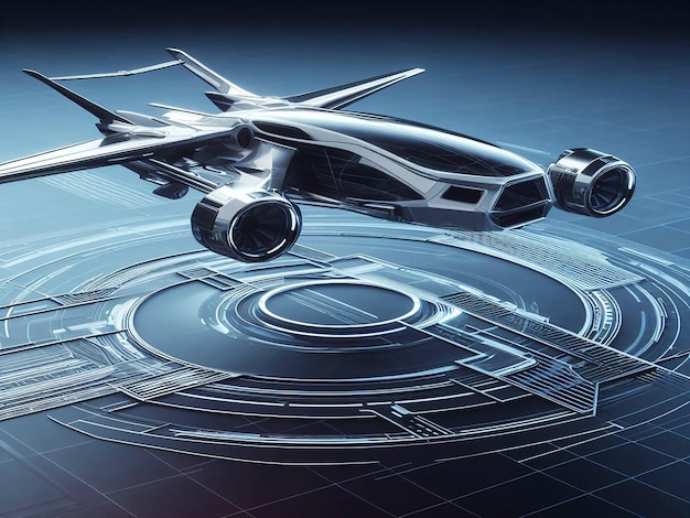 Футуристическая 3D-модель летающего автомобиля, созданная искусственным интеллектом.