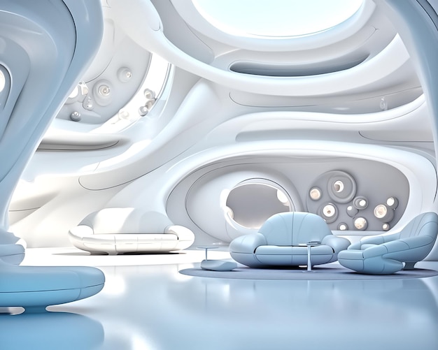 futuristic 3d renders design animations in space futurist interior in the style of light gray and white seapunk algeapunk rounded forms