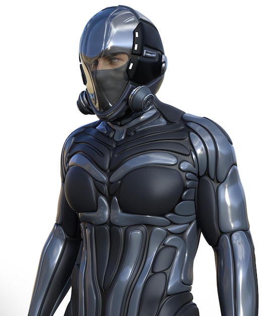 FUTURISTIC 3D SOLDIER SCI FI ON ISOLATED BACKGROUND