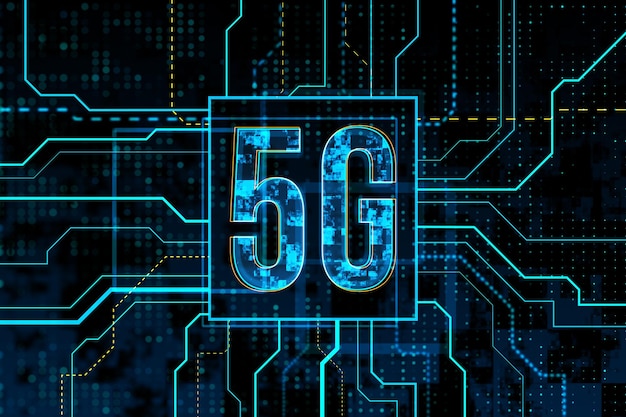 futuristic 5g concept on a digital interface network technology background 3d rendering