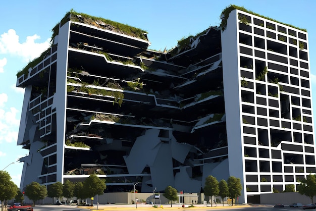 Futuristic abandoned collapse building generative art by AI