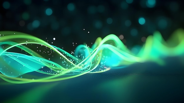 futuristic abstract background with green blue glowing neon moving high speed wave lines and bokeh l