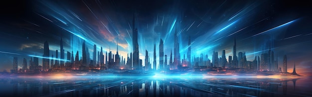 Futuristic Abstract Blue Vibrant Neon Beam Cyber Cityscape