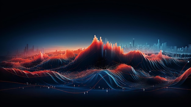 Photo futuristic abstract city skyline with data wave patterns and a digital aesthetic