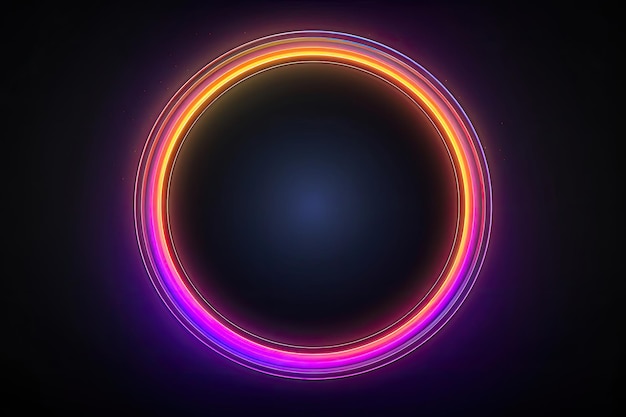 Futuristic abstract cosmic circle radiating neon lighting on dark background