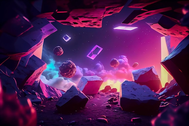 Futuristic abstract landscape of 3d shapes in pink colors Generative AI Generative AI
