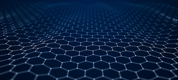 Futuristic abstract mesh Wave with the connection of dots and lines 3D rendering