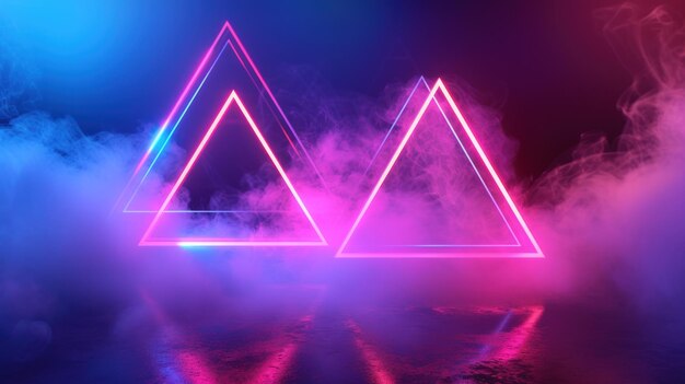 Futuristic abstract modern empty stage glowing smoke neon with light triangle shape AI generated