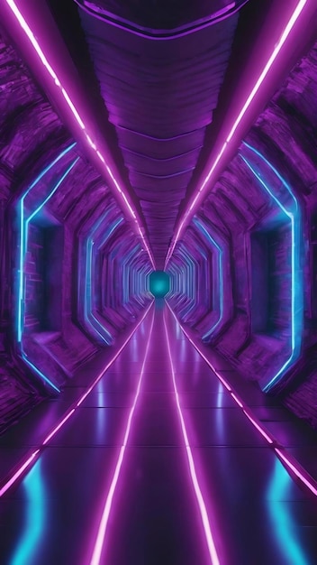 Futuristic abstract underground geometric tunnel with purple blue