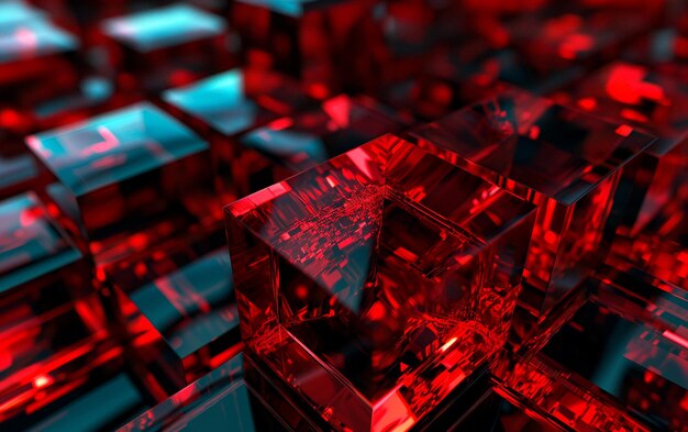 Futuristic abstract wallpaper with nano neon crystal squares in vivid red and yellow colors