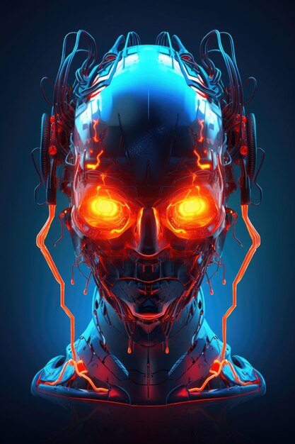 Futuristic ai robot head with glowing eyes and circuits created with generative ai