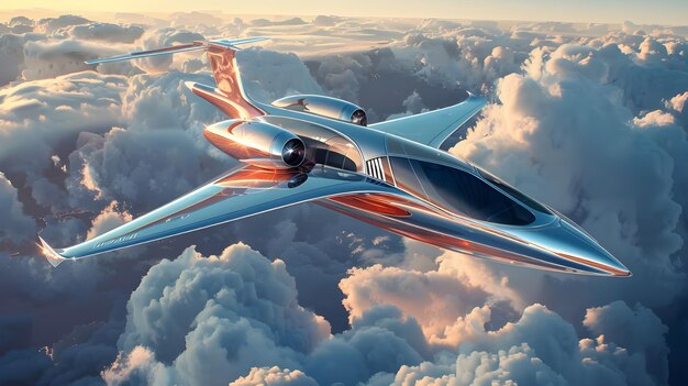 Futuristic aircraft flying in the sky