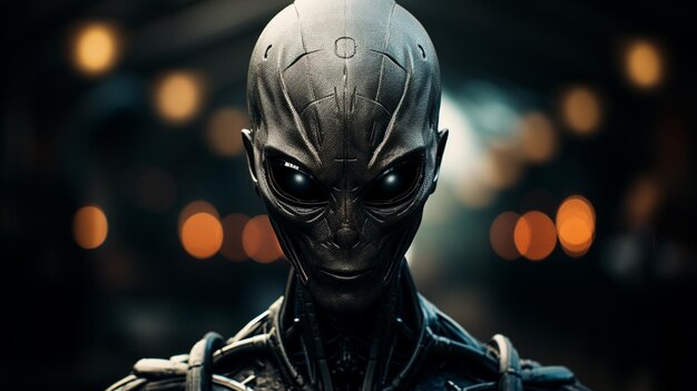 a futuristic alien face with black background