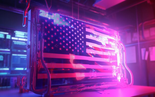Futuristic American Flag Hologram Neon Cyberpunk illustration